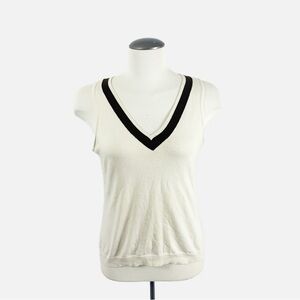 Ralph Lauren Silk-Blend Knit V-Neck Sweater Vest -- White and Brown (M)